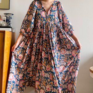 21Tara Block Print Floral Cotton Maxi Dress